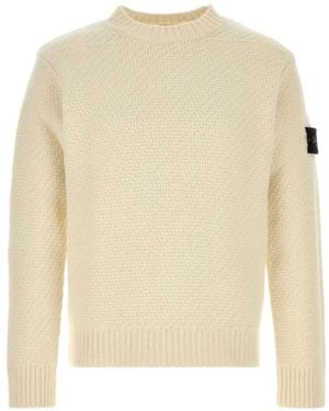 Stone Island Logo-Patch Waffle-Knit Sweater - White