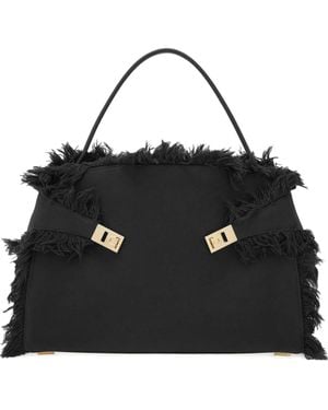 Ferragamo Borsa A Spalla Hug Grande Con Frange - Nero