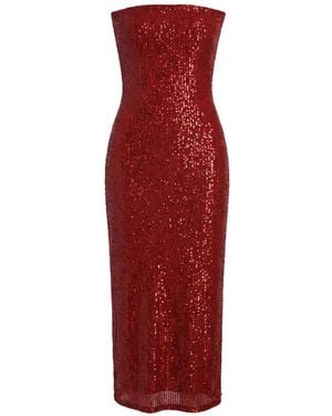 Nissa Sequin Tulle Insert Maxi Dress - Red