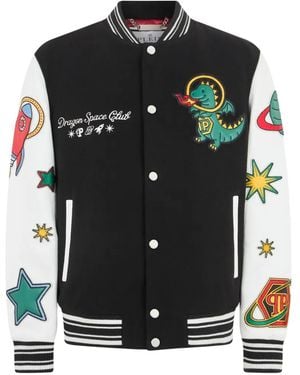 Philipp Plein University Patch-Detail Bomber Jacket - Black