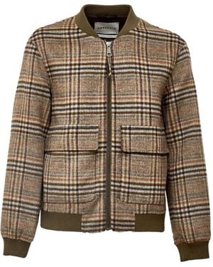 Amaranto Checked Bomber Jacket - Brown
