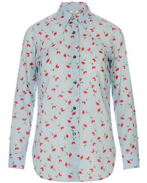 Jil Sander Floral-Print Long-Sleeve Shirt - Blue