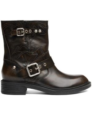 Ash Fannei Buckled Embroidered Biker Boots - Black