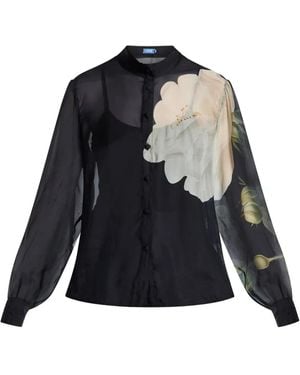 LEO LIN Sheer-Bluse mit Blumen-Print - Schwarz