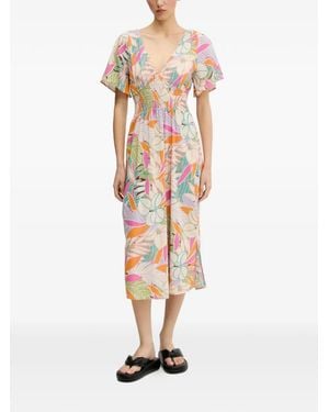 Rip Curl Cala Vadella Floral-Print Smocked-Waist Midi Dress - White