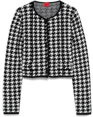 HUGO Houndstooth-Pattern Cardigan - Black
