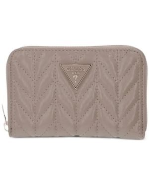 Guess Cheryl Chevron-Quilted Logo-Plaque Wallet - Gray