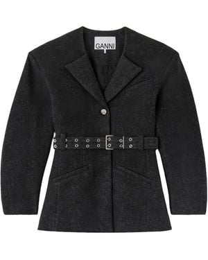 Ganni Belted Wool Jacket - Black