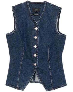 7 For All Mankind Button-Up Denim Waistcoat - Blue