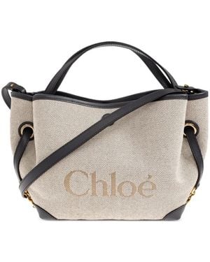 Chloé Clover Logo-Print Leather-Trim Tote Bag - Metallic