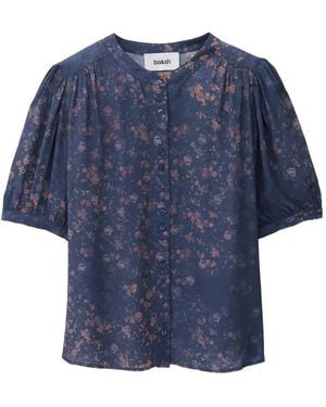 Ba&sh Novella Floral-Print Puff-Sleeve Top - Blue