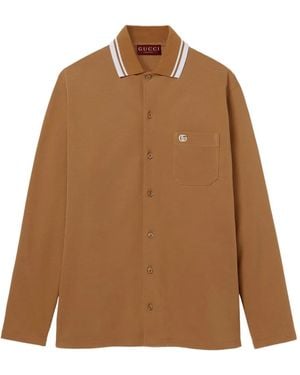 Gucci Long-Sleeve Piquet Shirt - Brown