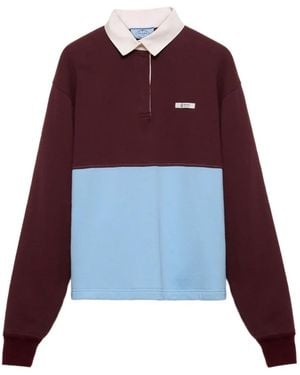 Prada Long-Sleeved Cotton Fleece Polo Shirt - Purple