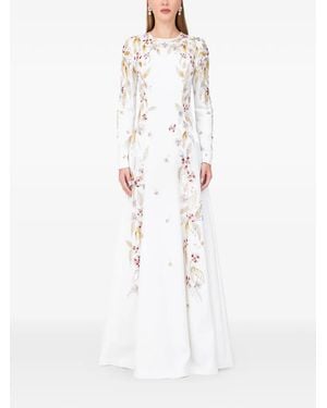Dina Melwani Floral-Embellished Dress - White