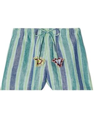 Tory Burch Striped Linen Shorts - Blue