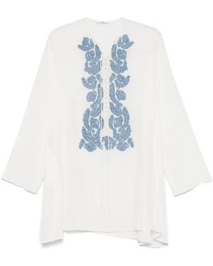 Ermanno Scervino Tunique En Crêpe De Chine À Appliqué Floral - Bleu