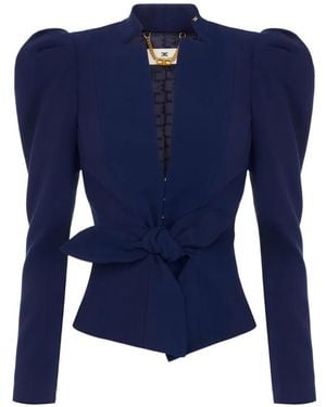 Elisabetta Franchi Lightweight Crêpe Jacket With Bow - Blue