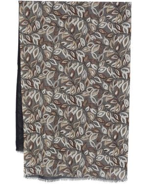 Dell'Oglio Leaf-print Fringed Scarf - Grey