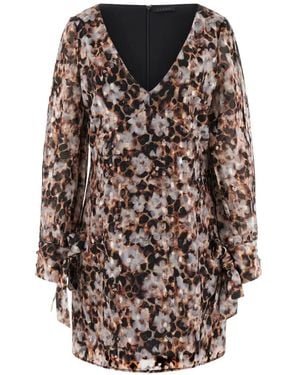 Guess Lenora V-Neck Mini Dress - Brown