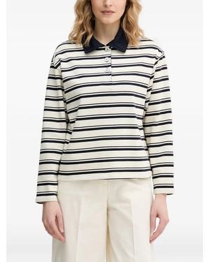Benetton Striped Long-Sleeved Polo Shirt - Natural