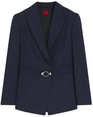 HUGO Pinstripe-Print Belted Blazer - Blue