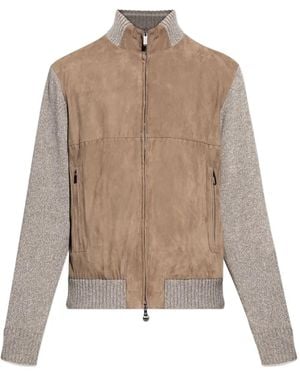Paul & Shark Suede Wool-Paneled Bomber Jacket - Natural