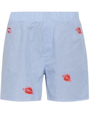 Carne Bollente Stripe-Print Kiss-Motif Boxer Briefs - Blue
