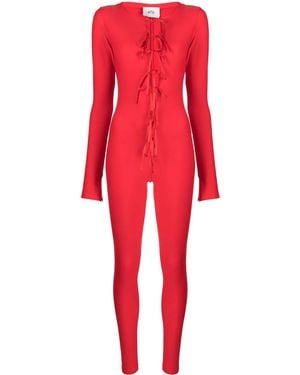 Atu Body Couture Tie-Fastening Satin-Finish Catsuit - Red