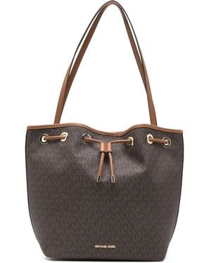 MICHAEL Michael Kors Monogram Drawstring Tote Bag - Black