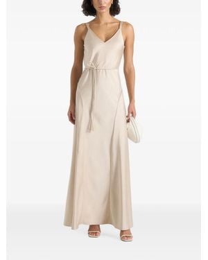 Manière De Voir Saffron Satin Belted Maxi Dress - Natural