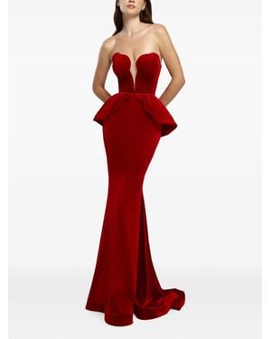 Cristallini Ariadna Peplum Strapless Maxi Dress - Red