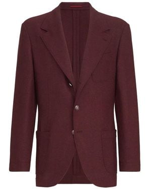Brunello Cucinelli Cashmere Panama Deconstructed Blazer With Patch Pockets And Metal Buttons - Purple