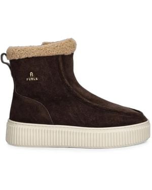 Furla Shearling-Trim Suede Boots - Brown