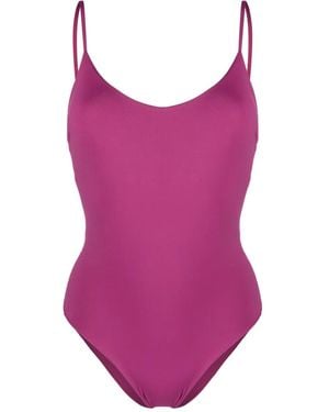 Fisico Ruched V-Back One-Piece - Purple