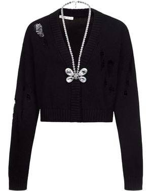 Area Butterfly-Embellished Organic Cotton-Blend Cardigan - Blue