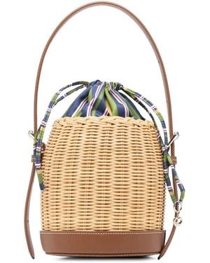 Maje X Blanca Wicker-Panelled Leather Bucket Bag - Multicolour