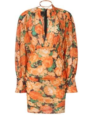 Pinko Floral V-Neck Mini Dress - Orange