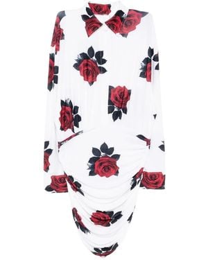 Norma Kamali Shirt Shirred Bottom Mini Dress - White