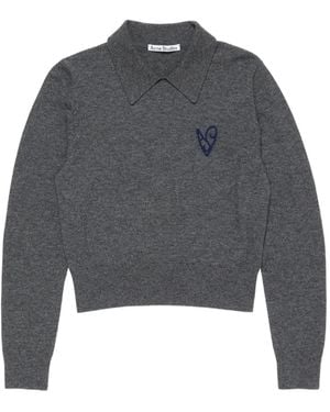 Acne Studios Heart-Motif Polo-Collar Top - Grey