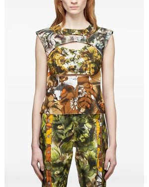 Rave Review Floral-Print Cut-Out Top - Green