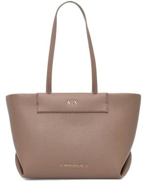ARMANI EXCHANGE Logo-Plaque Pebbled-Effect Tote Bag - Natural