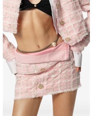 GOD SAVES QUEENS Tweed Frayed-Edge Skirt - Pink