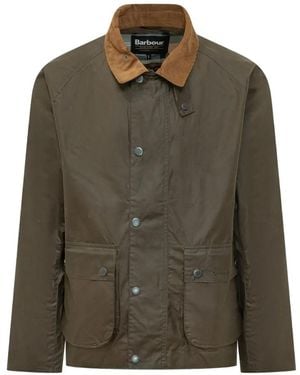 Barbour Waxed Corduroy Collar Button Jacket - Green