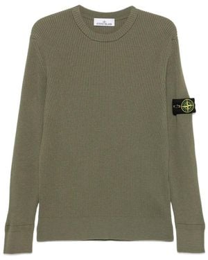 Stone Island Ribbed-Knit Logo-Patch Jumper - Green