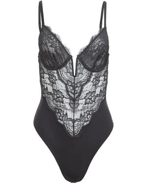 Fleur du Mal Bianca Lace Bodysuit - Gray