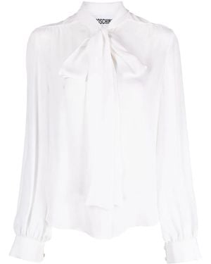 Moschino Pussy-Bow Collar Silk Blouse - White