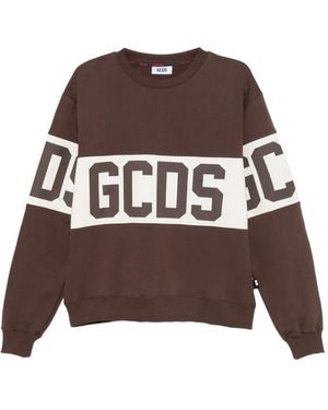 Gcds Logo-Intarsia Crew-Neck Sweatshirt - Brown