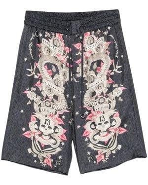 John Richmond Elasticated-Waistband Tattoo-Print Drawstring Silk Shorts - White