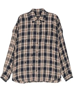 Juun.J Distressed Check-Pattern Shirt - Grey