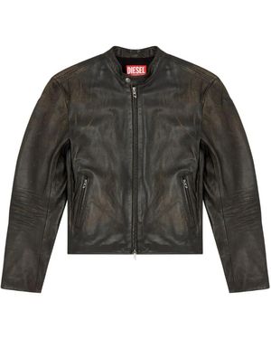 DIESEL L-Carver Leather Jacket - Grey